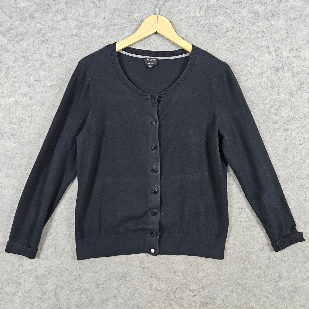 Talbots Petites Women's Black Pima Cotton Cardigan Sweater Size SP Button Front